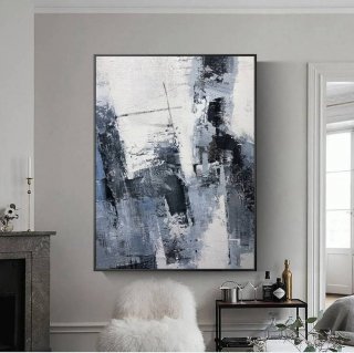 White Original Painting Black Blue Abstract Canvas Wall Art TGE8J White Original Painting Black Blue Abstract Canvas Wall Art TGE8J
