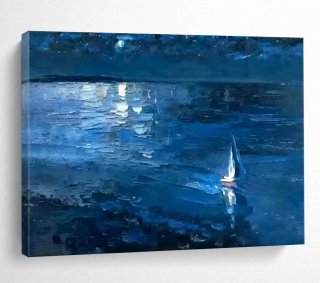 Sky Hand-painted Sailboat Night Serene Abstract Canvas Artwork D6A37 Sky Hand-painted Sailboat Night Serene Abstract Canvas Artwork D6A37
