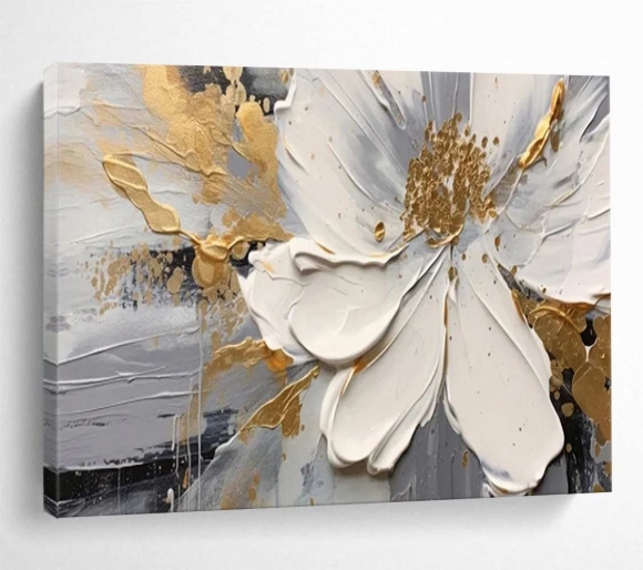 White Handmade Hand-painted Gray Gold Accents Abstract Wall Art 54KQN White Handmade Hand-painted Gray Gold Accents Abstract Wall Art 54KQN