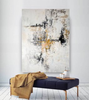 Yellow Hand-painted White Abstract Bedroom Abstract Canvas Wall Art 47PXJ Yellow Hand-painted White Abstract Bedroom Abstract Canvas Wall Art 47PXJ