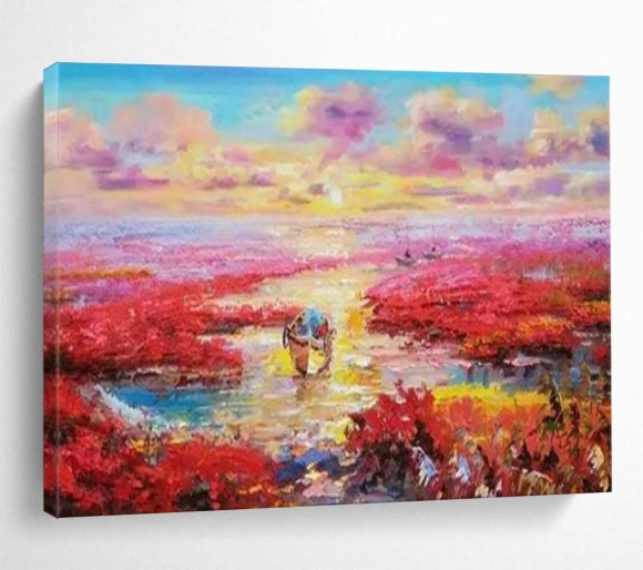 Pink Handmade Sunset Abstract Canvas Wall Art P83NG