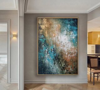 Contemporary Original Blue Gold Leaf Abstract Canvas Wall Art W84Q4 Contemporary Original Blue Gold Leaf Abstract Canvas Wall Art W84Q4