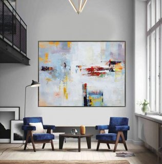 Painting Original Blue Palette Knife Abstract Canvas Artwork 85AZR
