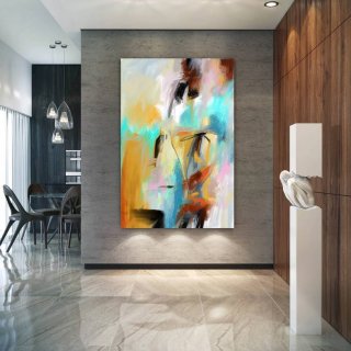 Hallway Hand-painted Pink Colorful Yellow Abstract Canvas Artwork 236WA Hallway Hand-painted Pink Colorful Yellow Abstract Canvas Artwork 236WA