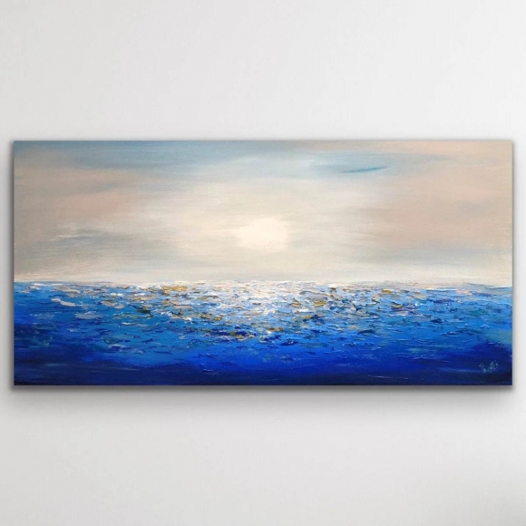 Scenic Handmade Blue Modern Abstract Canvas Artwork A6BU4