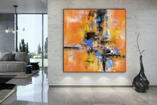 Blue Hand-painted Black Palette Yellow Abstract Canvas Artwork 4GIE7 Blue Hand-painted Black Palette Yellow Abstract Canvas Artwork 4GIE7
