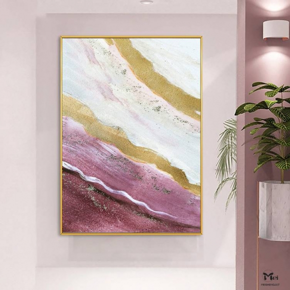 Leaf Handmade Hand-painted Golden Abstract Canvas Wall Art 8Q9A6