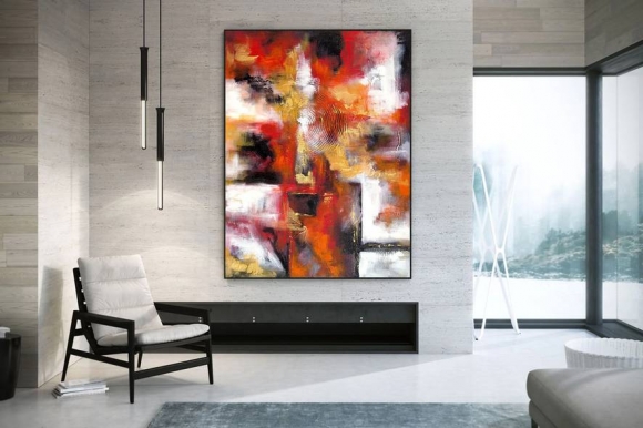 Modern Hand-painted Original Red Abstract Canvas Artwork JL7GX