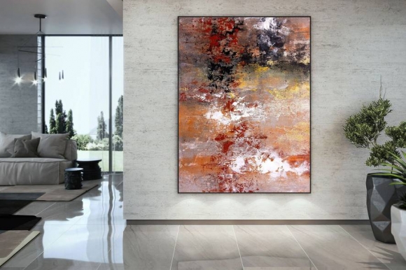 Brown Handmade Red Canvas Orange Abstract Canvas Artwork 9HJ2C