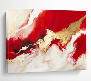 Red Hand-painted Original Dramatic Gold Ideal Abstract Artwork W356O