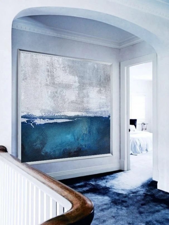 Modern Original Handmade Blue Coastal Abstract Canvas Wall Art J7LI2 Modern Original Handmade Blue Coastal Abstract Canvas Wall Art J7LI2