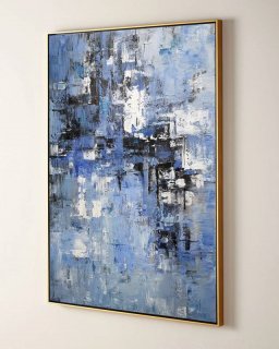 White Original Blue Abstract Contemporary Abstract Canvas Wall Art BRLD1