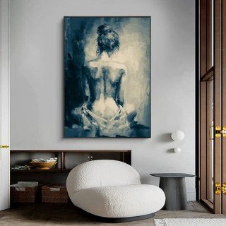 Erotic Original Black Bedroom Nude Abstract Canvas Artwork 2H305