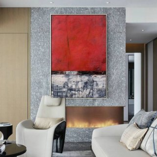 White Original Oversize Gray Red Abstract Canvas Artwork 7M9GG