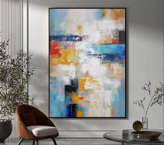 White Original Blue Painting Room Abstract Canvas Wall Art 1K2HU