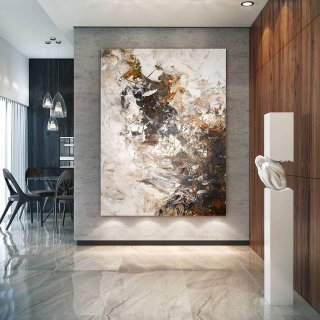 Dining Hand-painted Room Brown Modern Abstract Canvas Wall Art UL143