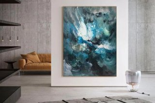 Blue Handmade Original Modern Abstract Canvas Artwork J3LYN Blue Handmade Original Modern Abstract Canvas Artwork J3LYN