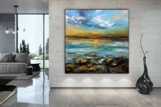 Sea Hand-painted Handmade Landscape Yellow You Abstract Canvas Artwork Z18A0 Sea Hand-painted Handmade Landscape Yellow You Abstract Canvas Artwork Z18A0