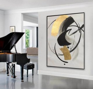 Black Original All Gold Leaf Abstract Canvas Wall Art 9S0RX