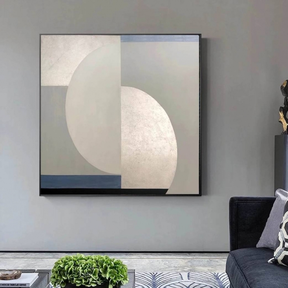 Silver Hand-painted Handmade Geometric Abstract Canvas Artwork 68B9I