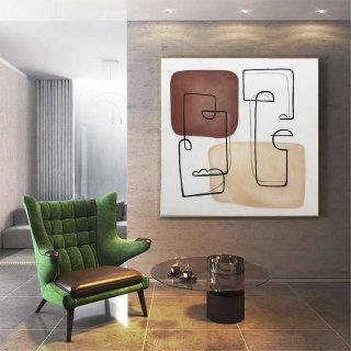Beige Handmade Brown Hallway Modern Abstract Canvas Artwork OIOZ3