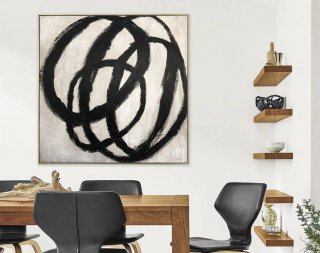 Office Hand-painted Bedroom Minimal Black Abstract Canvas Artwork YPL34