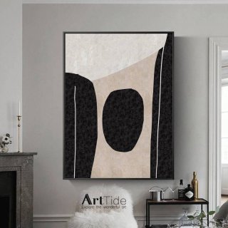 Minimal Hand-painted Black Neutral About Abstract Canvas Wall Art D4Q7L