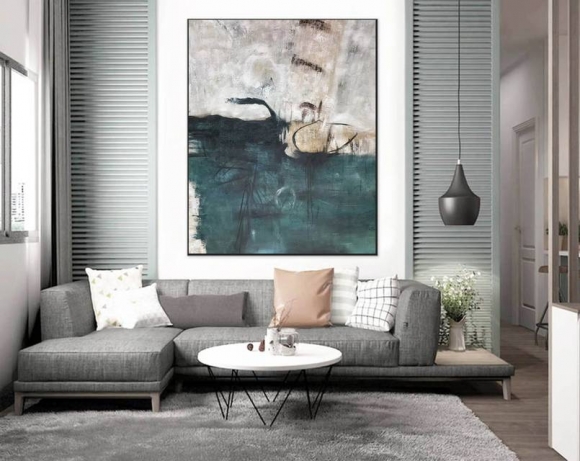 Hallway Handmade Green You Oversized Abstract Canvas Artwork ND9XH