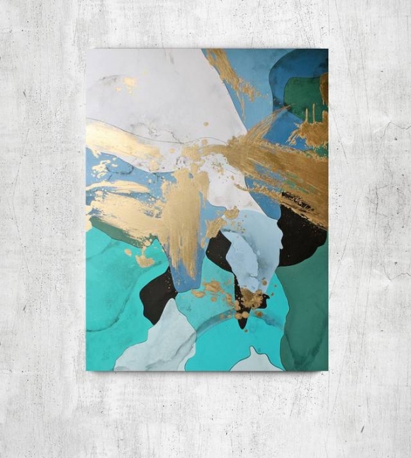 Blue Hand-painted Handmade Leaf Contemporary Abstract Canvas Artwork X4SR3 Blue Hand-painted Handmade Leaf Contemporary Abstract Canvas Artwork X4SR3