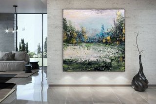 Green Handmade Landscape Contemporary Abstract Canvas Artwork 0A5KZ Green Handmade Landscape Contemporary Abstract Canvas Artwork 0A5KZ