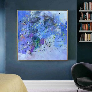 Bedroom Handmade Hand-painted Blue Living Pollock Abstract Canvas 8EQ2O Bedroom Handmade Hand-painted Blue Living Pollock Abstract Canvas 8EQ2O