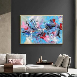 Black Hand-painted Red Blue Jackson Abstract Canvas Artwork N1DGZ Black Hand-painted Red Blue Jackson Abstract Canvas Artwork N1DGZ
