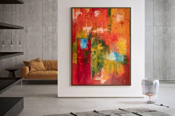 Orange Original Hand-painted Colorful Painting Red Abstract Canvas LS21N