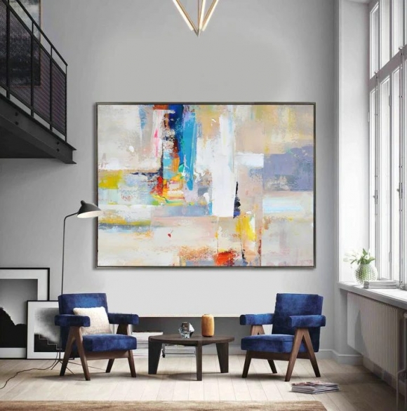 Colorful Hand-painted Handmade Contemporary White Yellow Abstract ZVX49