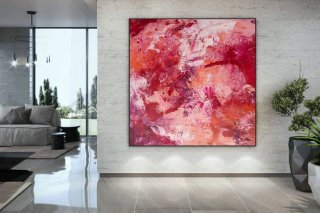 White Handmade Red Modern Abstract Canvas Artwork V192O White Handmade Red Modern Abstract Canvas Artwork V192O