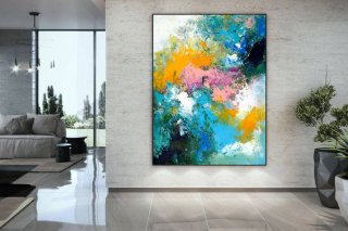 Orange Handmade Hand-painted Contemporary Entryway Dining Abstract 1M13Y Orange Handmade Hand-painted Contemporary Entryway Dining Abstract 1M13Y