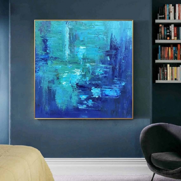 Knife Handmade Blue Contemporary Painting Abstract Canvas Artwork 7IRPH Knife Handmade Blue Contemporary Painting Abstract Canvas Artwork 7IRPH