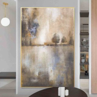 Scenery Original Tree Lake Acrylic Abstract Canvas Artwork ZZ45N