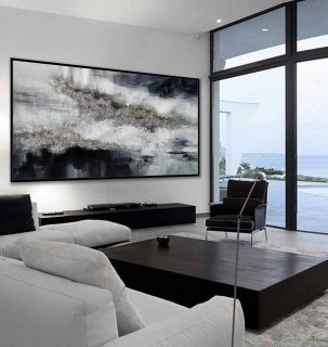 Silver Original Contemporary Abstract Canvas Artwork XMZP5