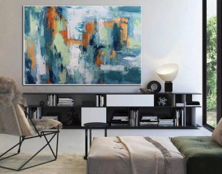 Textured Hand-painted Navy Modern Abstract Canvas Wall Art 17JTV