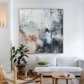 Beige Handmade Hand-painted Room Painting Gray Abstract Canvas Wall Art 2YH8Q