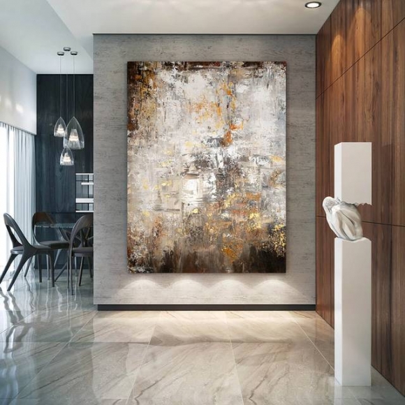 Contemporary Handmade Original Brown Abstract Canvas Artwork CP5SU