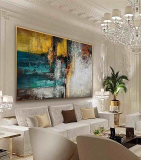 Brown Handmade Modern White Abstract Canvas Wall Art B1E9Z