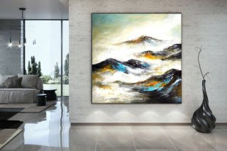 Modern Handmade White Landscape Abstract Canvas Artwork 4MTWY