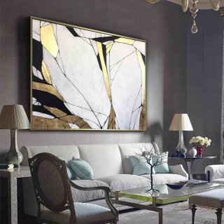 Grey Original Hand-painted Painting Leaf Texture Abstract Canvas MV9HL