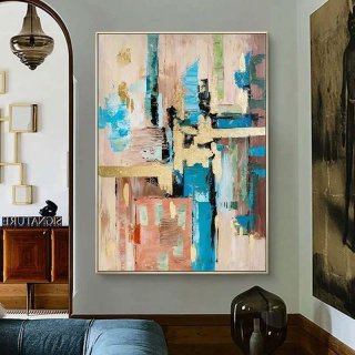Blue Hand-painted Original Leaf Contemporary Abstract Canvas Artwork HNON0 Blue Hand-painted Original Leaf Contemporary Abstract Canvas Artwork HNON0