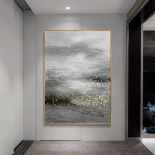 White Handmade Gold Painting Black Abstract Canvas Wall Art N7SHO