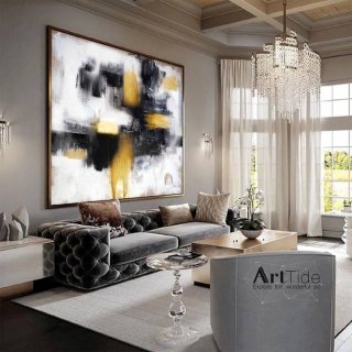 Minimalist Handmade Hand-painted Black Leaf Abstract Canvas Wall Art XGRZ9