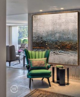 Entryway Hand-painted Handmade Brown Dining Contemporary Abstract 7YU7C