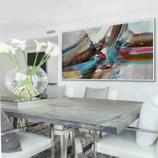 Color Handmade Umber Contemporary Blue Abstract Canvas Wall Art 97WHQ